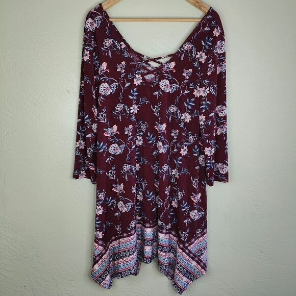 Floral Bohemian 3/4 Sleeves Tunic Mini Dress - Picture 2 of 10